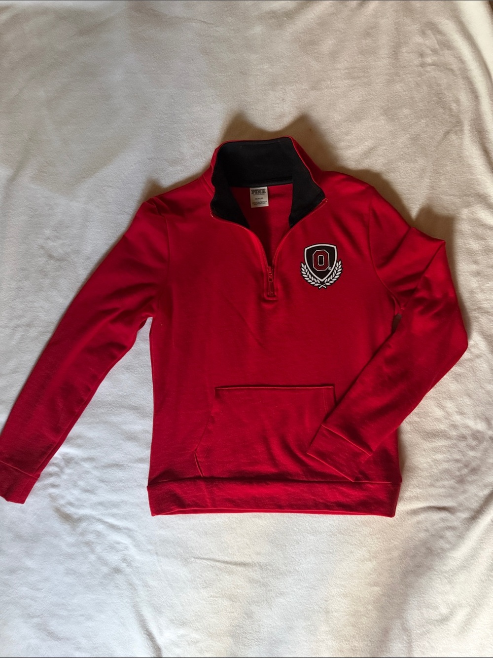 PINK Victoria's Secret Red Ohio State Quarter-Zip Pullover with Crest